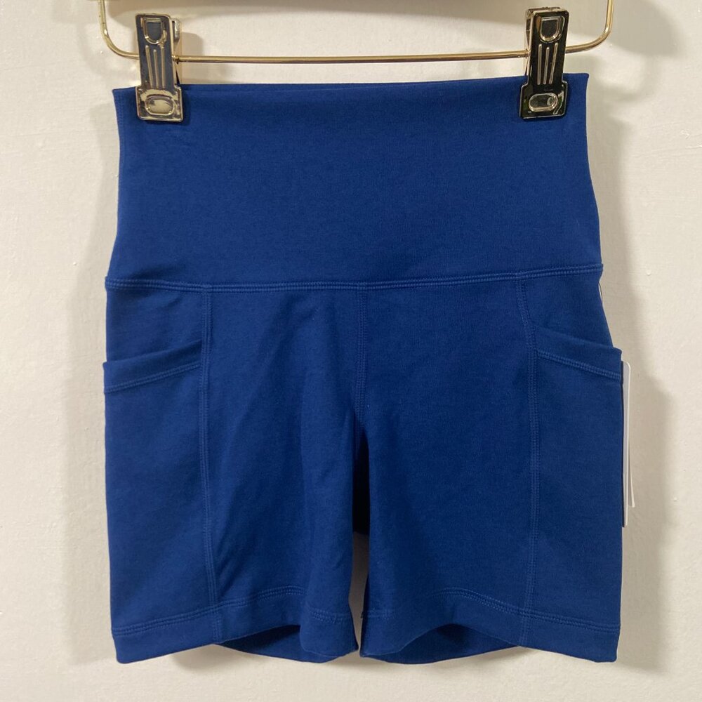 Yogalicious Blue Heather Lux Tribeca 5” High Waisted Biker Shorts Squat Pockets